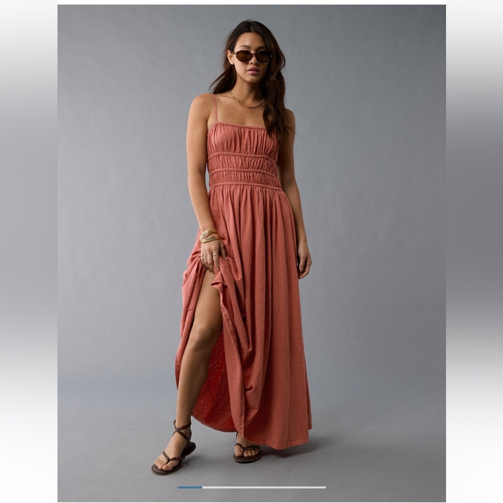 AE Knit Smocked Bodice Midi Dress